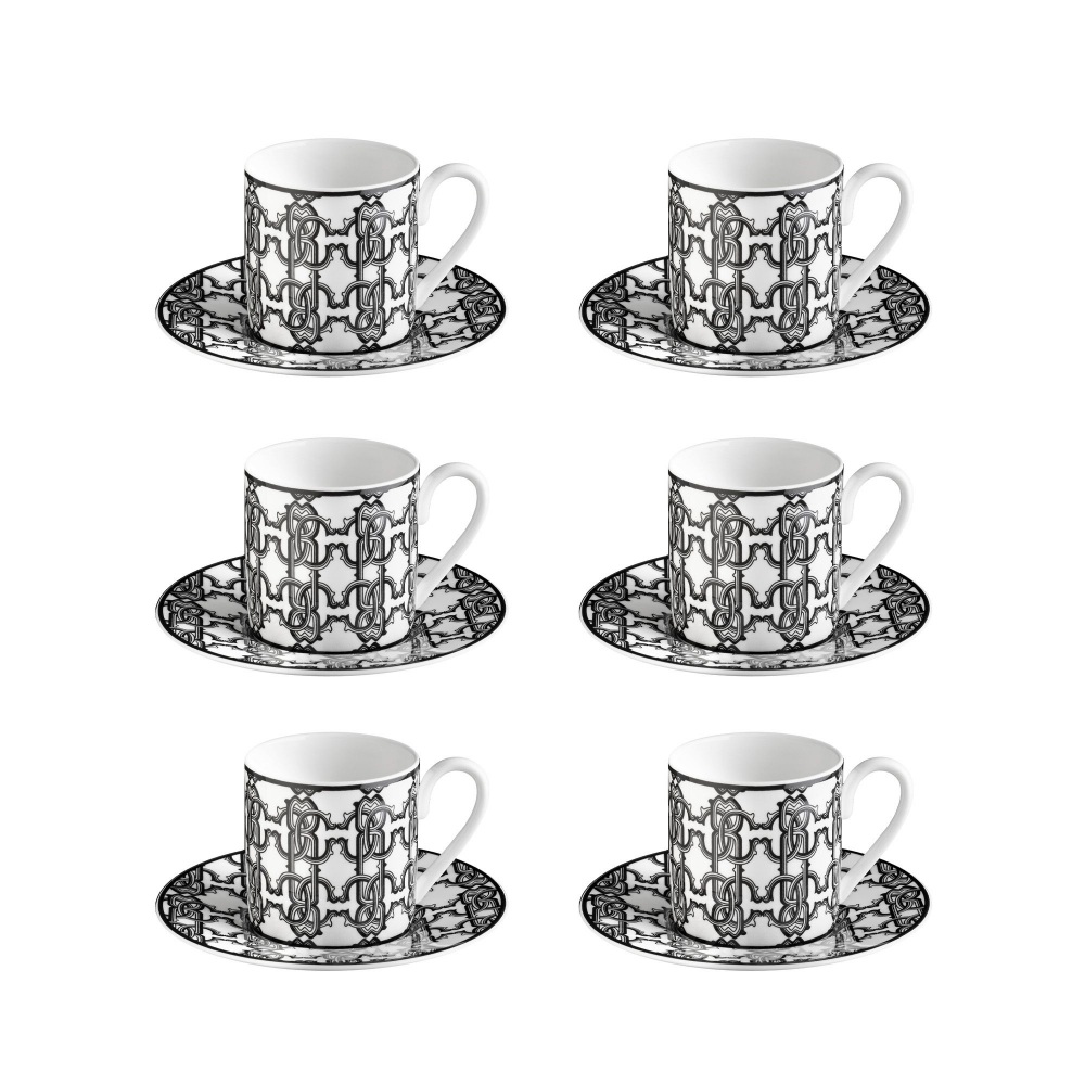 Roberto Cavalli Monogram Black Set of 6 coffee cups with saucers 10 cl - Luxury box
