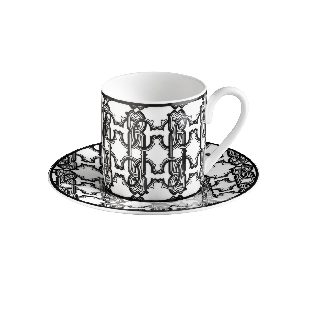 Roberto Cavalli Monogram Black Set of 6 coffee cups with saucers 10 cl - Luxury box