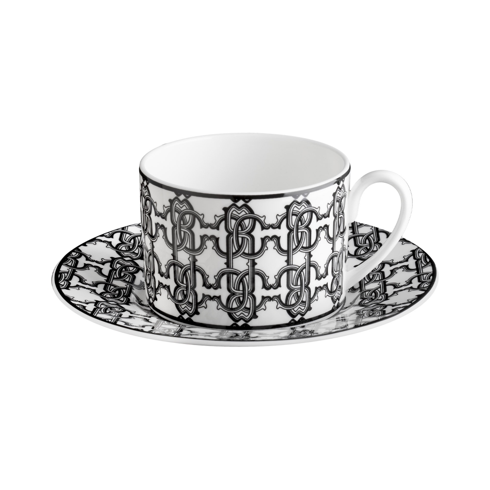 Roberto Cavalli Monogram Black set of 2 tea cups with saucers 20 cl - Luxury box