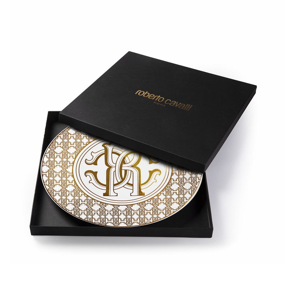 Roberto Cavalli Monogram Gold Charger Plate diam. 32 cm