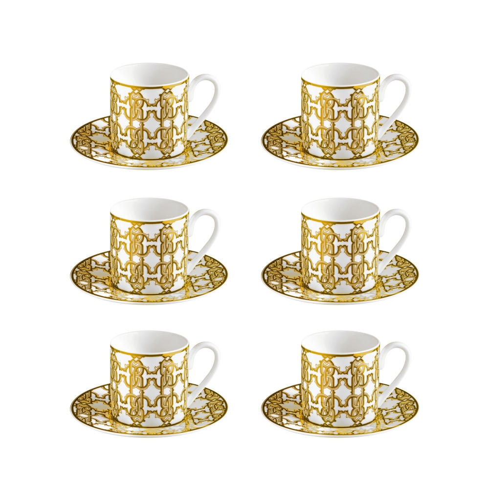 Roberto Cavalli  6 tazze da caffè con piattino Monogram Gold 10 cl - Luxury box