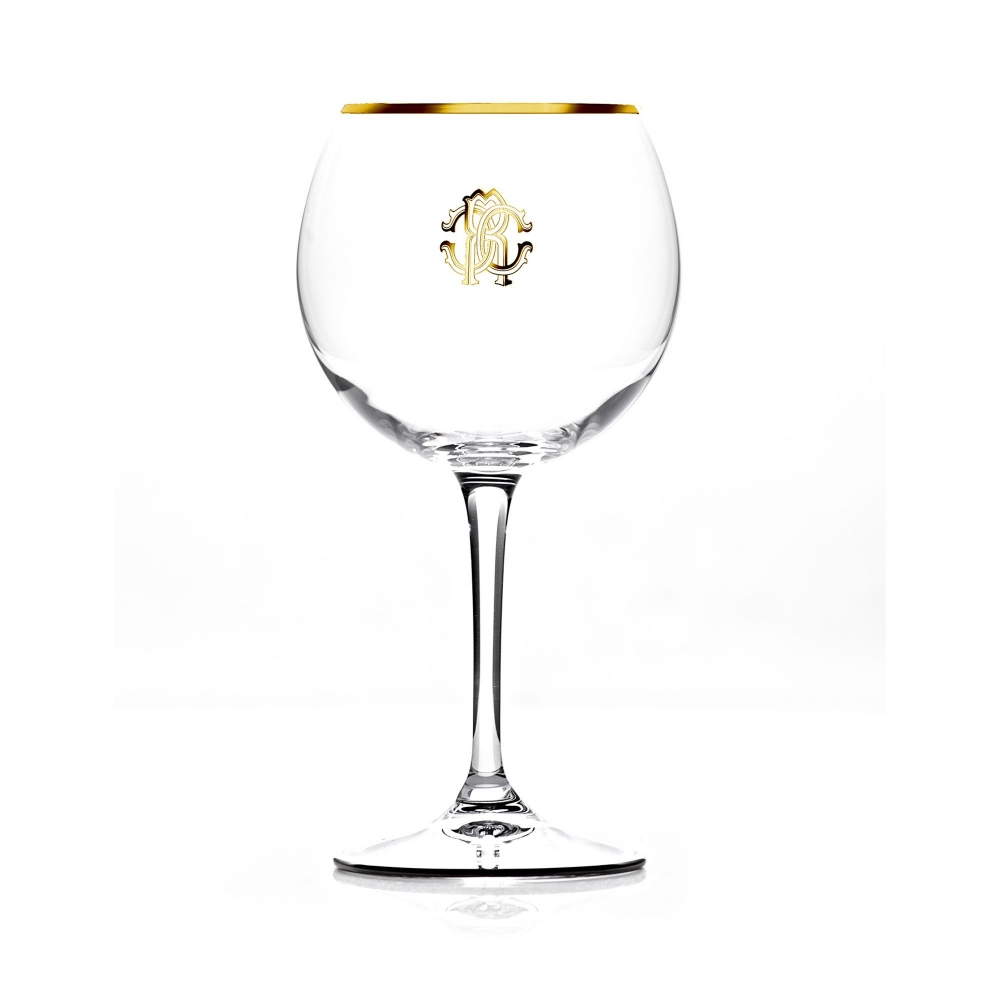 Roberto Cavalli Monogram Gold set of 2 Grandi Vini goblets