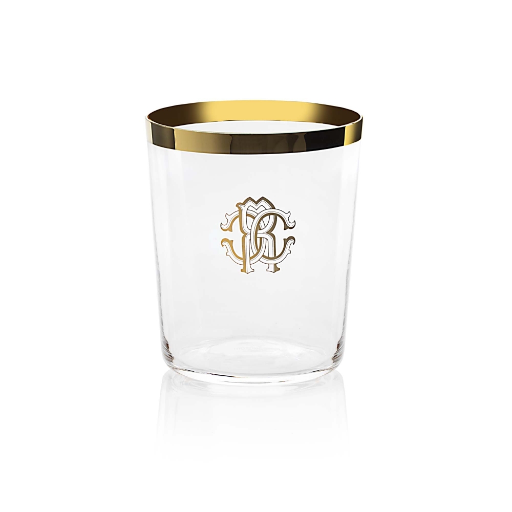 Roberto Cavalli New Monogram Gold Set of 2 old fashion glasses
