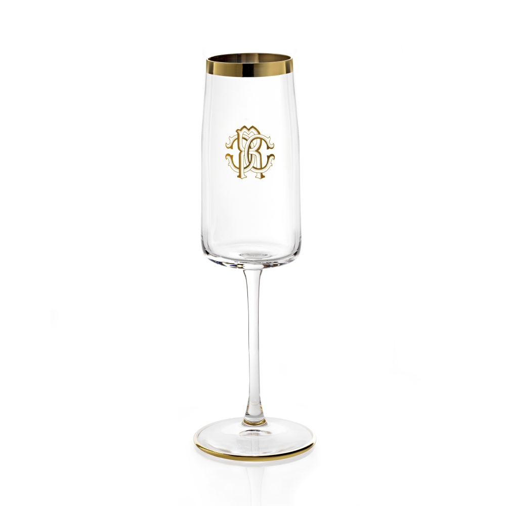 Roberto Cavalli New Monogram Gold Set of 2 Wine Goblets