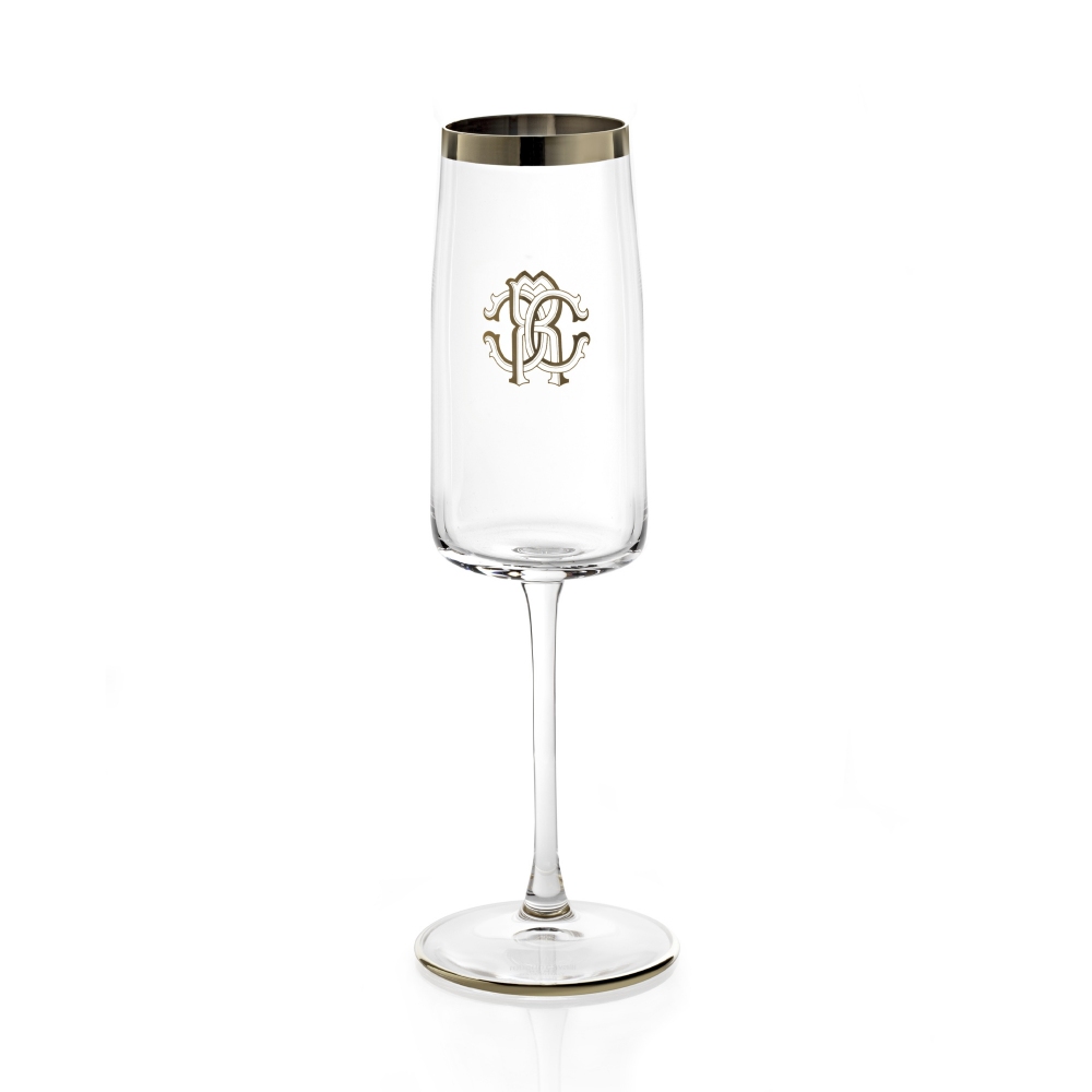 Roberto Cavalli New Monogram Platin Set of 2 champagne Goblets