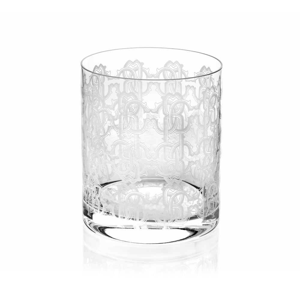 Roberto Cavalli New Monogram Platin Set of 2 old fashion double glasses
