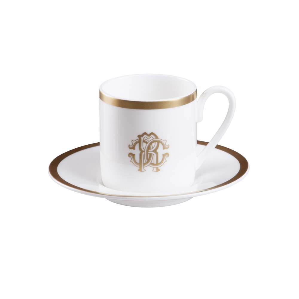 Roberto Cavalli Silk Gold Set of 6 coffee cups with saucers 10 cl