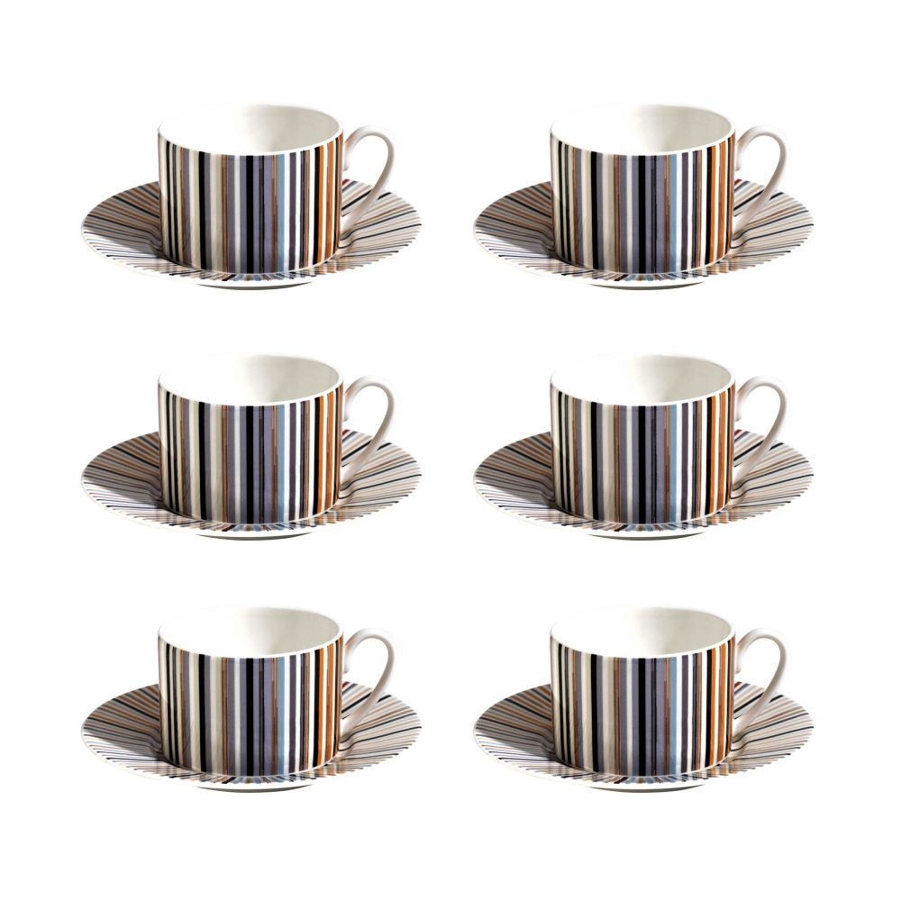 Missoni Stripes Jenkins 148 Set of 6 Tea Cups with Saucers - Luxury box