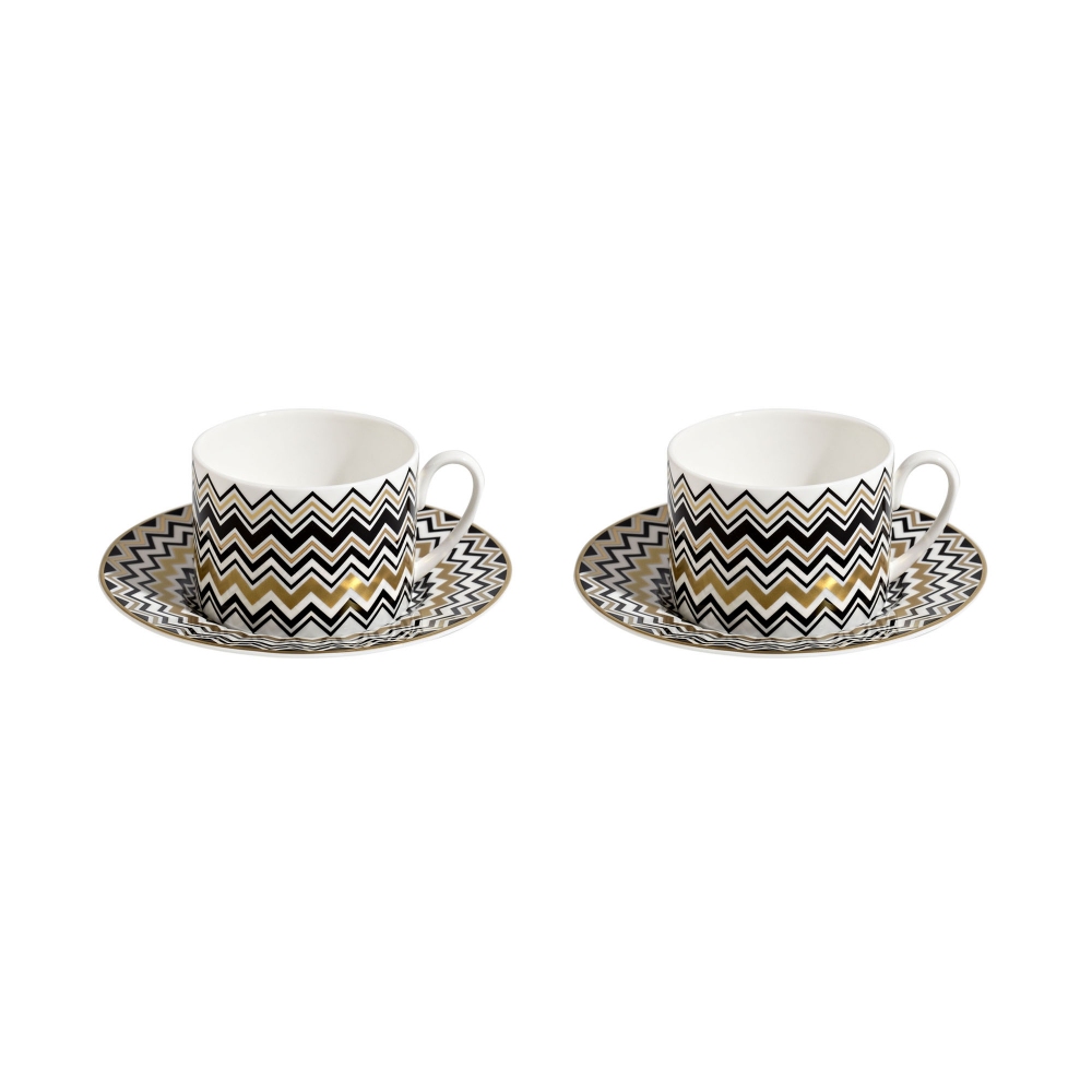 Missoni Zig Zag Gold Set of 2 tea cups with saucer - Luxury box