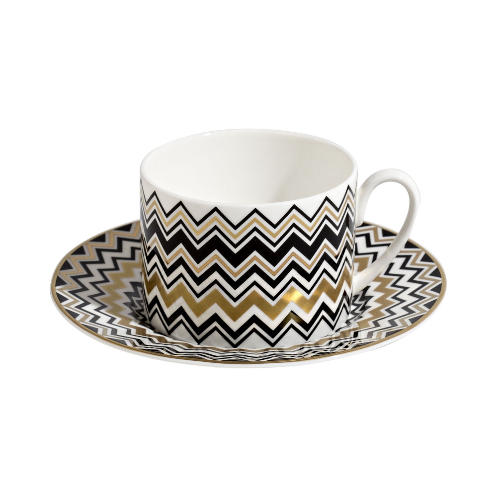 Missoni Zig Zag Gold Set of 2 tea cups with saucer - Luxury box