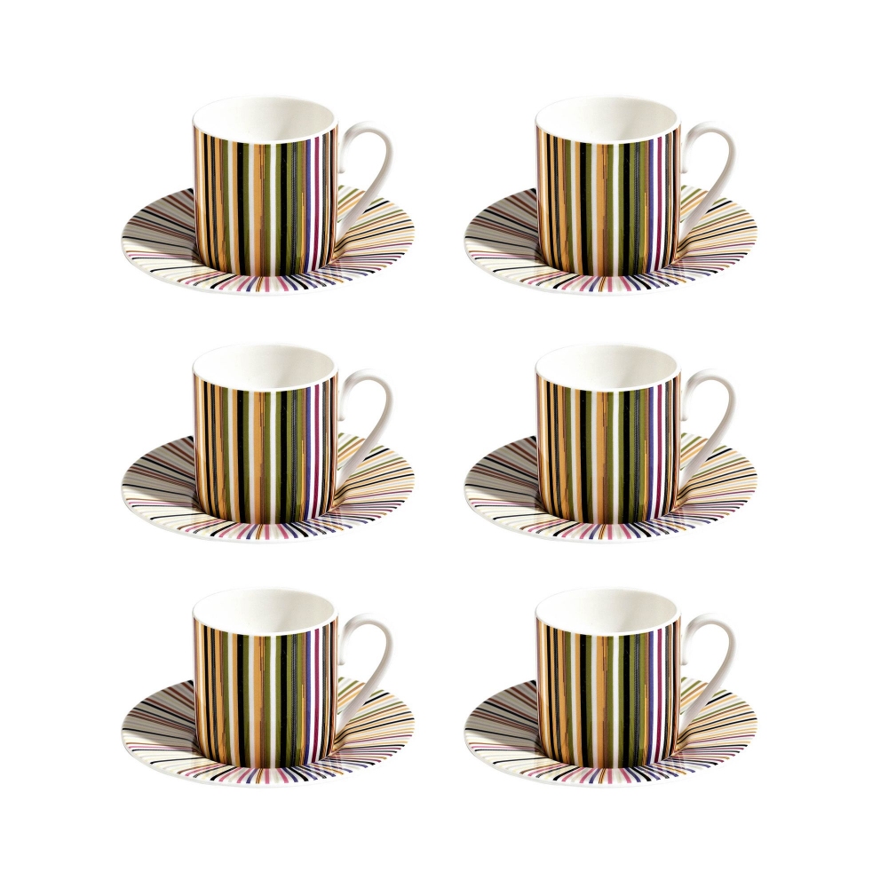 Missoni Stripes Jenkins 156 Set of 6 Coffee Cups with Saucers - Luxury box