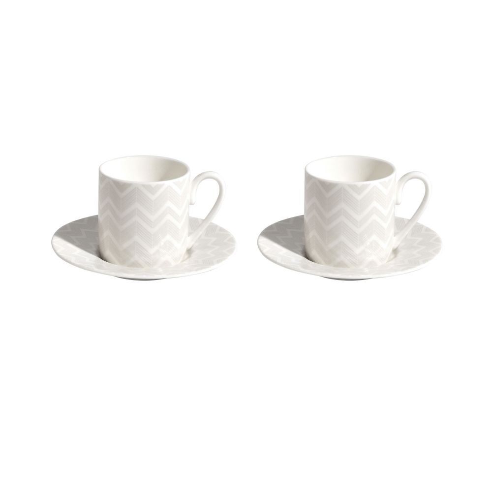 Missoni Zig Zag White Set of 2 Coffee Cups and Saucers - Luxury Box