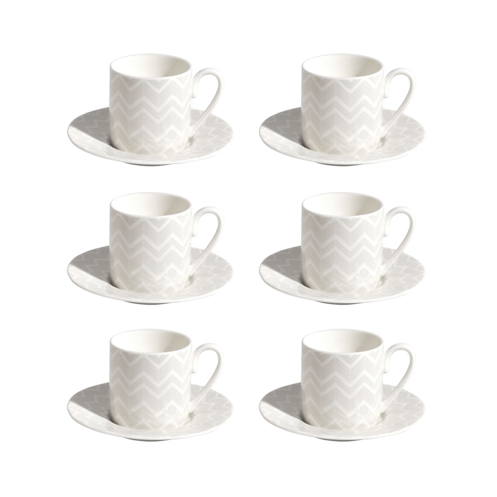 Missoni  6 tazze da caffè con piattino Zig Zag White - Luxury box