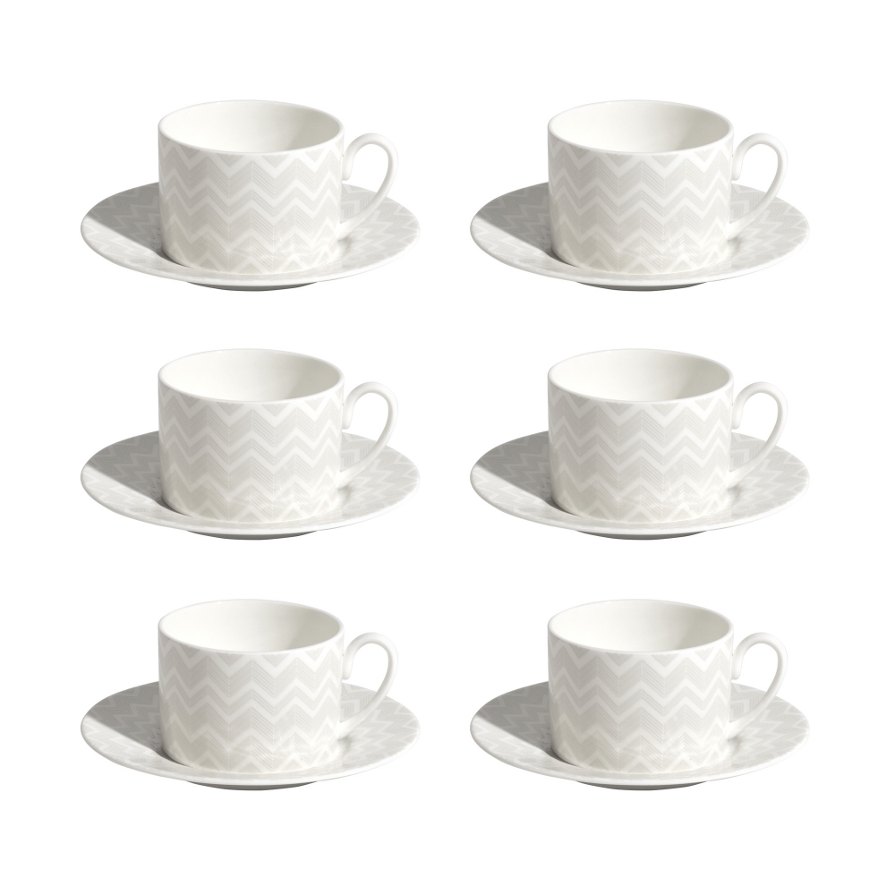 Missoni Zig Zag White Set of 6 Tea Cups with Saucers - Luxury box
