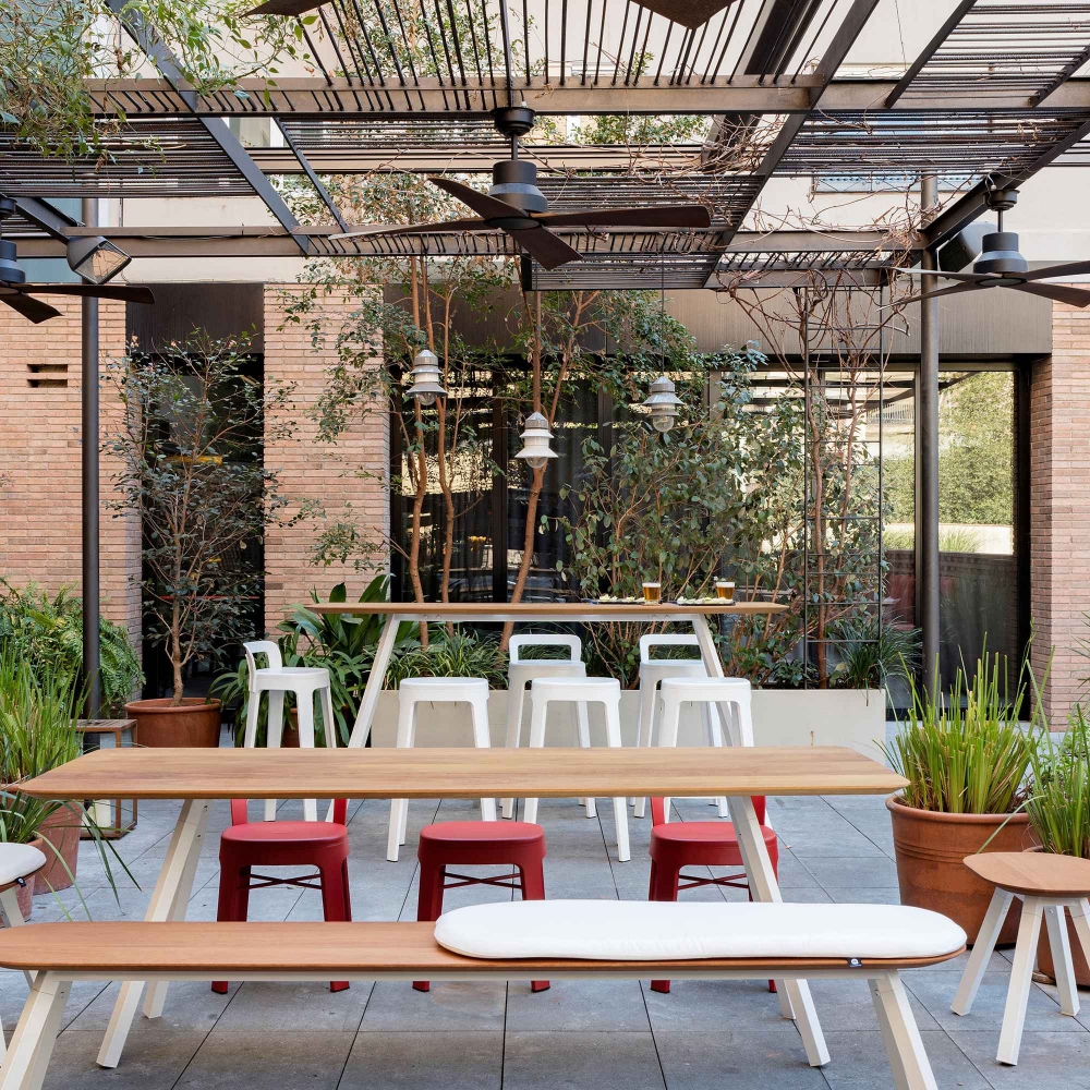 RS Barcelona Ombra Counter indoor/outdoor stool with a backrest