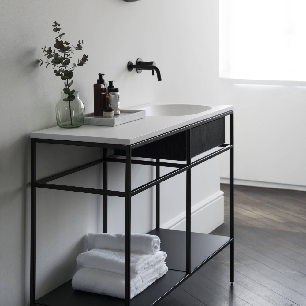 Ex.t Frame bathroom console with sink, countertop, and included drawers