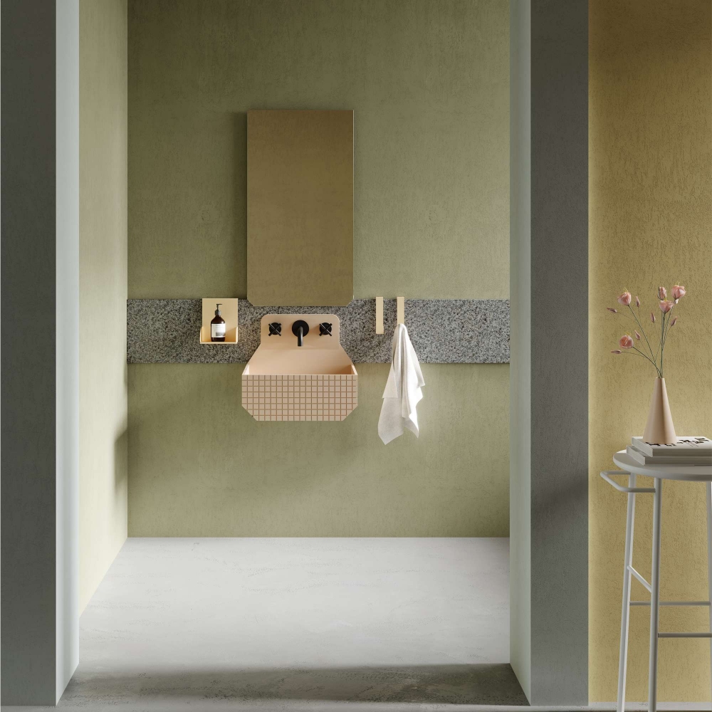 Ex.t Frieze One High wall-mounted basin with front texture - support bracket included