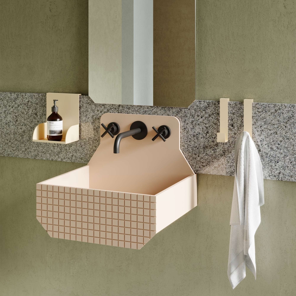 Ex.t Frieze One High wall-mounted basin with front texture - support bracket included