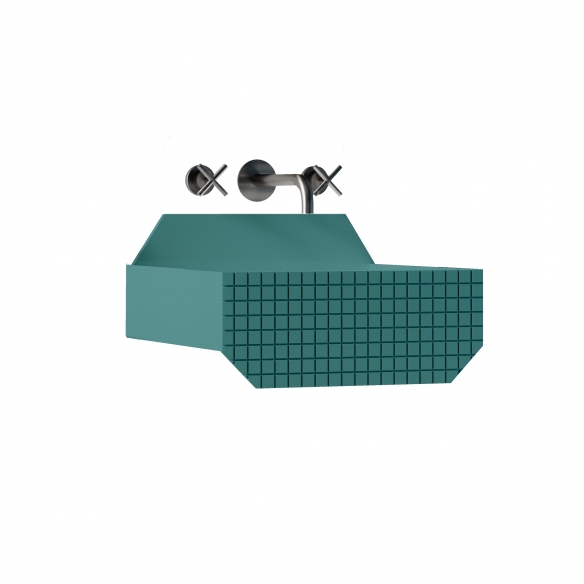 Ex.t Frieze One High Low wall-mounted basin with front texture - including support bracket