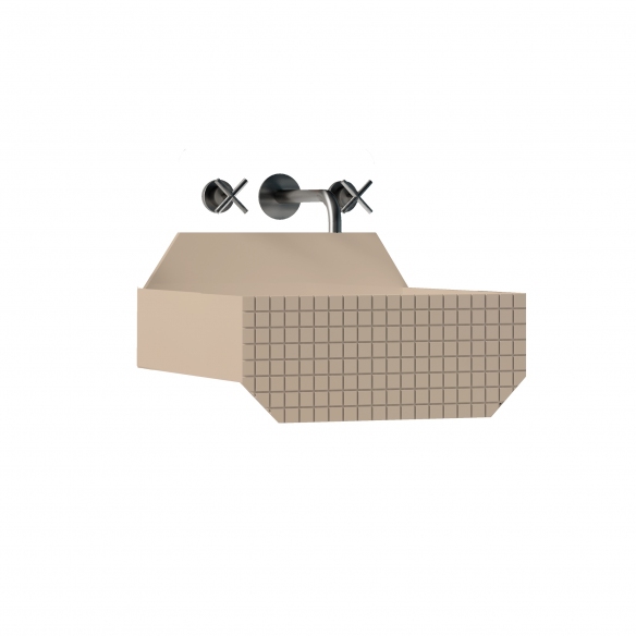 Ex.t Frieze One High Low wall-mounted basin with front texture - including support bracket