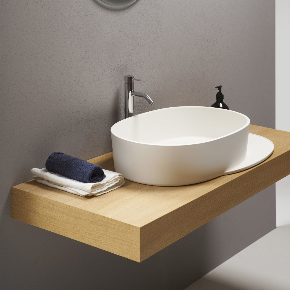 Ex.t Lavabo da appoggio Plateau Oval con mensola a destra