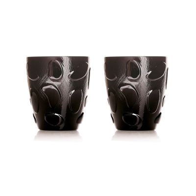 Arnolfo di Cambio Set of 2 Double Old Fashion Bolle Black Glasses - Designed by Michele De Lucchi