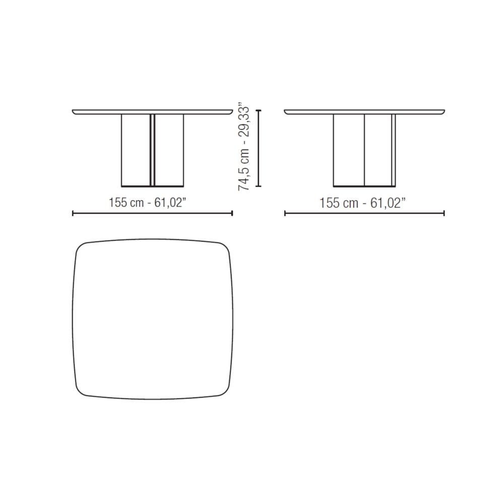 Milano 1964 Bellagio Barrel-shaped Square Table 155x155x74.5h cm
