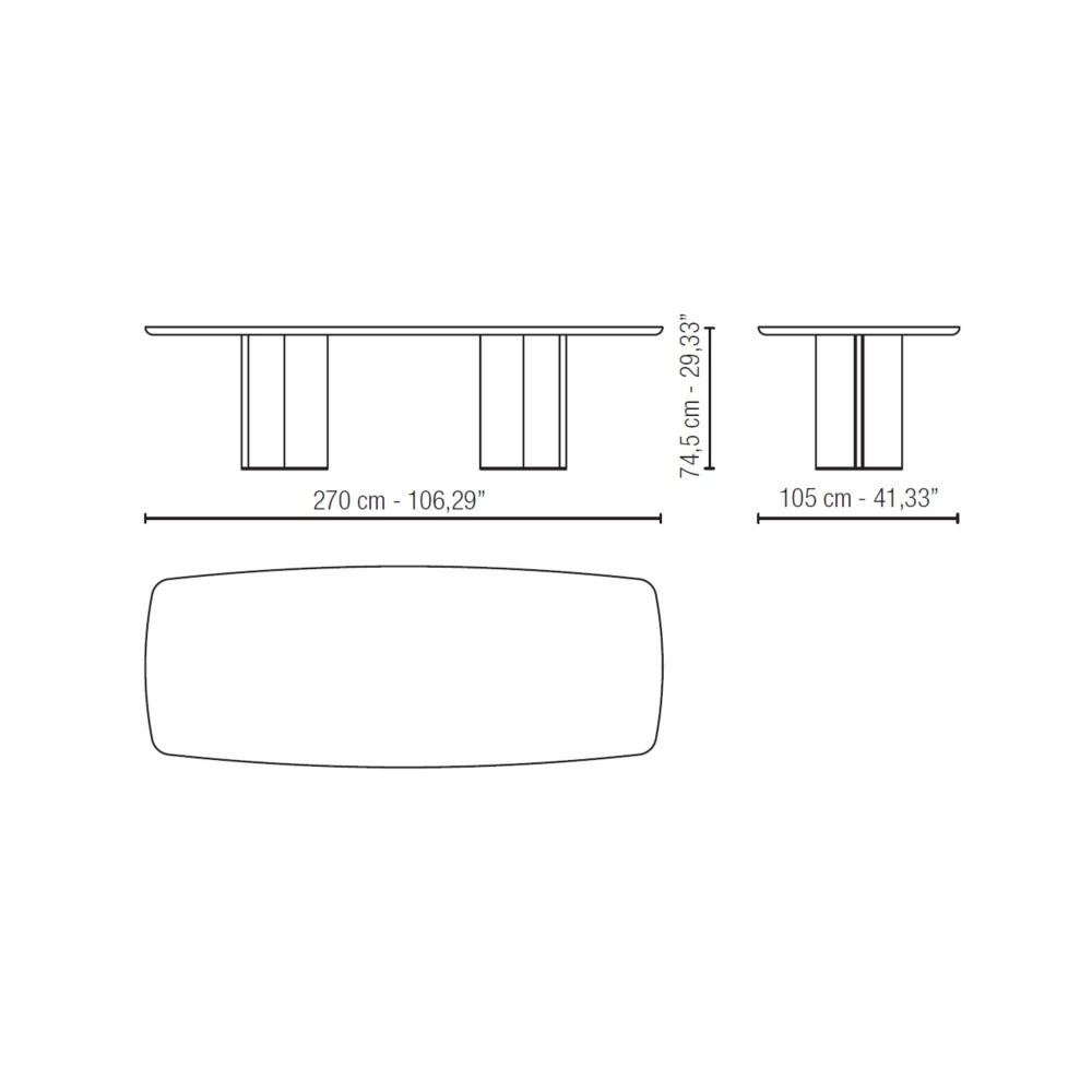 Milano 1964 Bellagio Barrel-shaped Rectangular Table 270x105x74.5h cm
