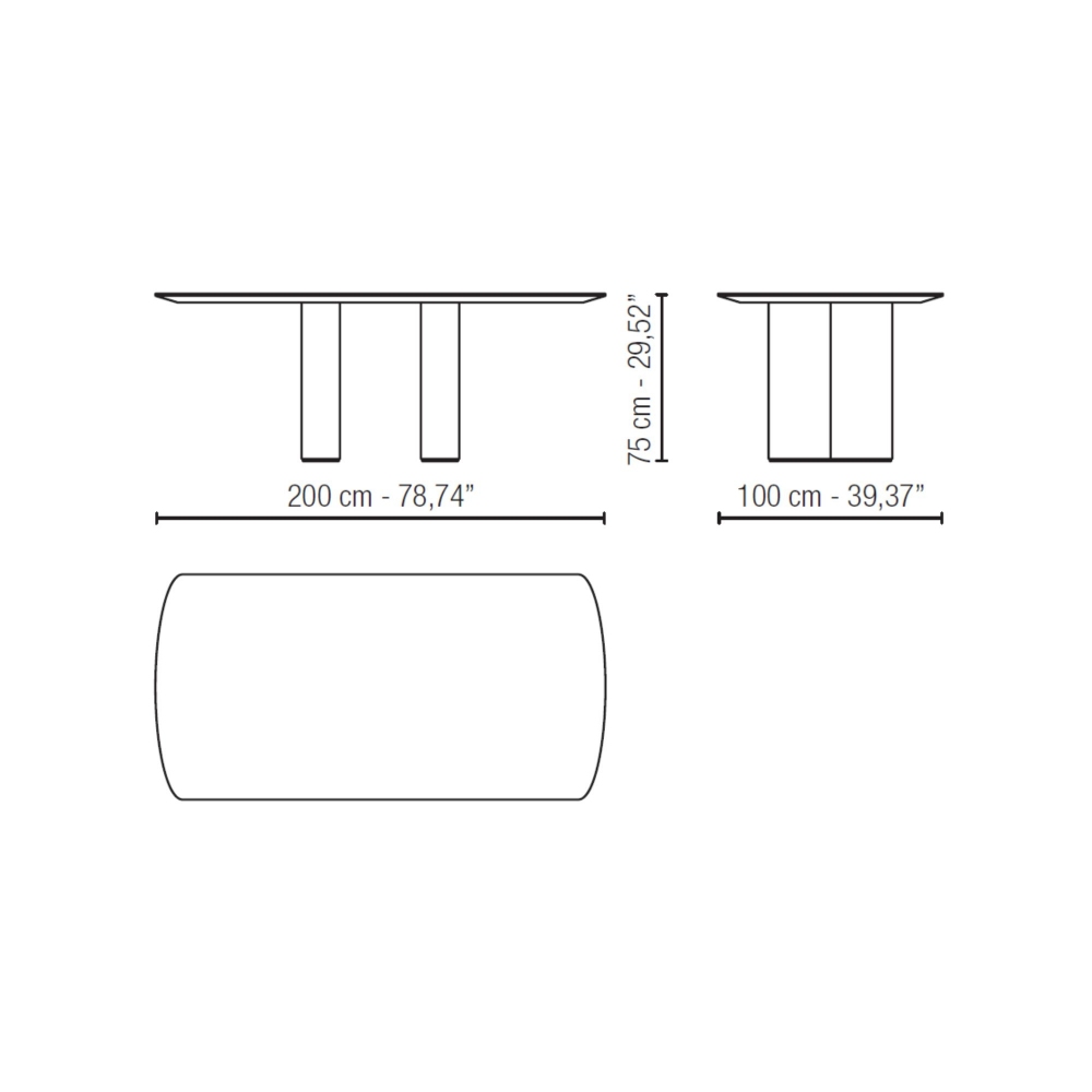 Milano 1964 Varenna Barrel-shaped Rectangular Table 200x105x75h cm