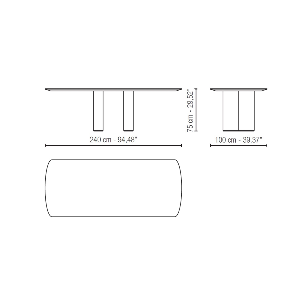 Milano 1964 Varenna Barrel-shaped Rectangular Table 240x105x75h cm