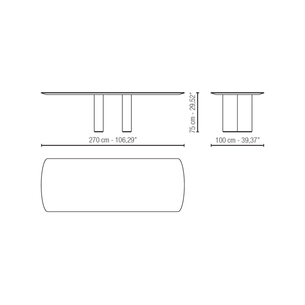 Milano 1964 Varenna Barrel-shaped Rectangular Table 270x105x75h cm