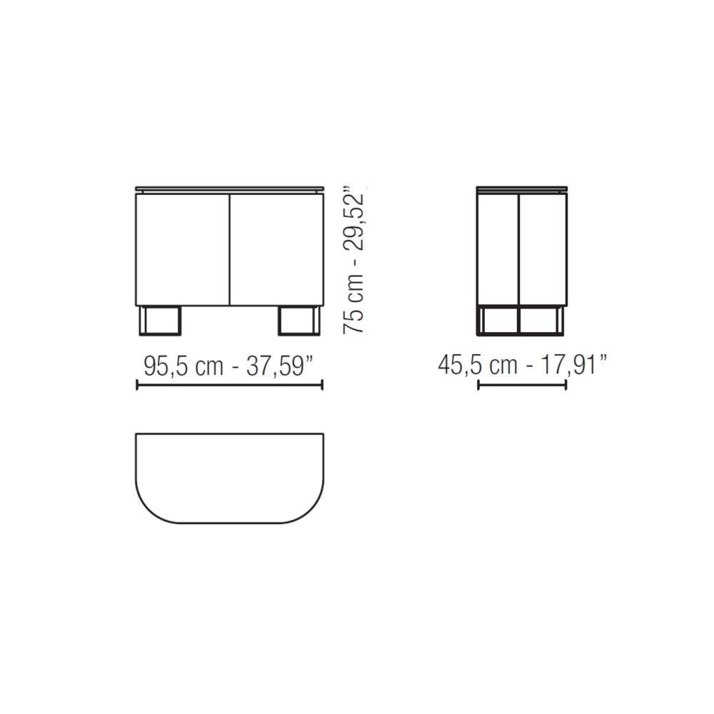 Milano 1964 Bellagio 2-door curved Sideboard 95x45.5x75h cm