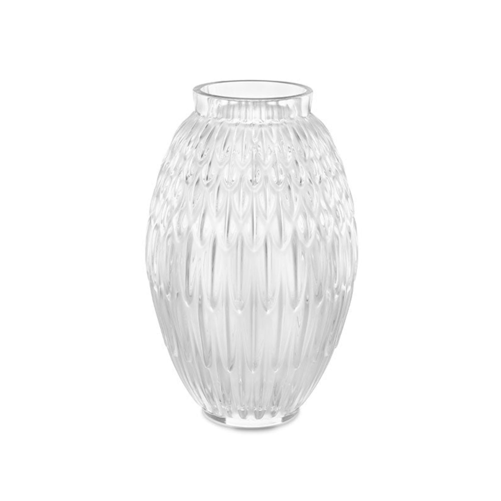 Lalique Plumes Clear crystal vase