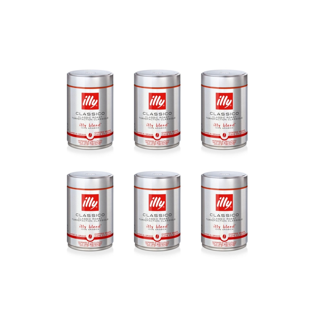 Illy 6 barattoli da 250 gr di caffè in grani tostato Classico