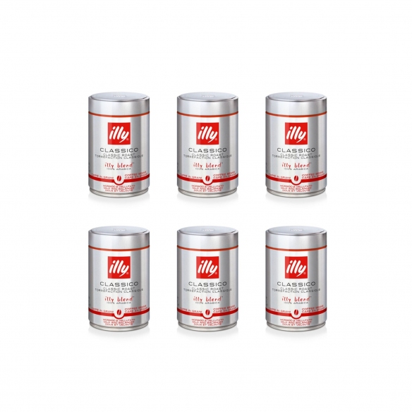 Illy 6 barattoli da 250 gr di caffè in grani tostato Classico
