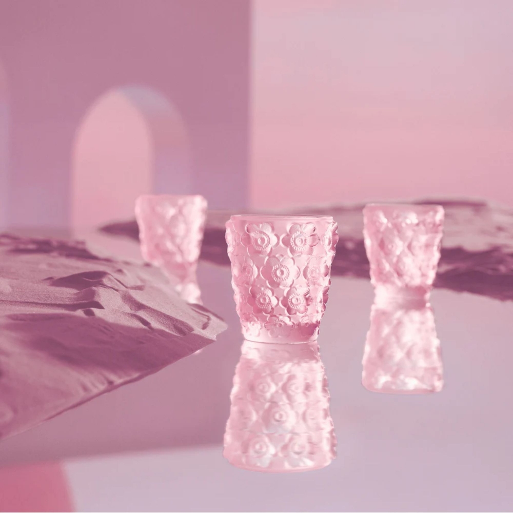 Lalique Portacandele in cristallo Anemones Lustré Rose