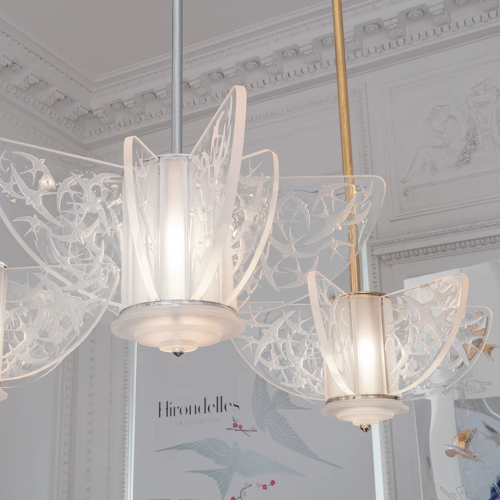 Lalique Lampadario in cristallo Hirondelles Small