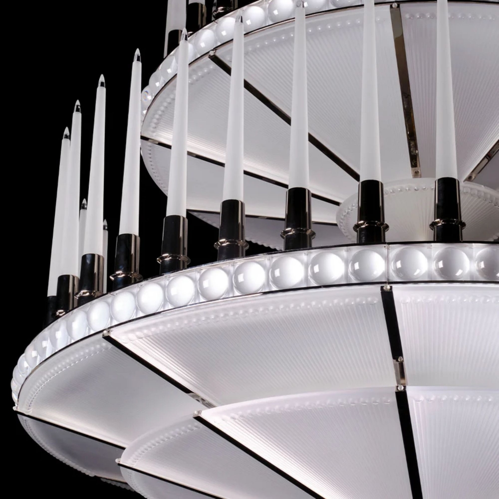 Lalique Lampadario in cristallo Perles 3R diam. 134 cm - Finitura Nickel