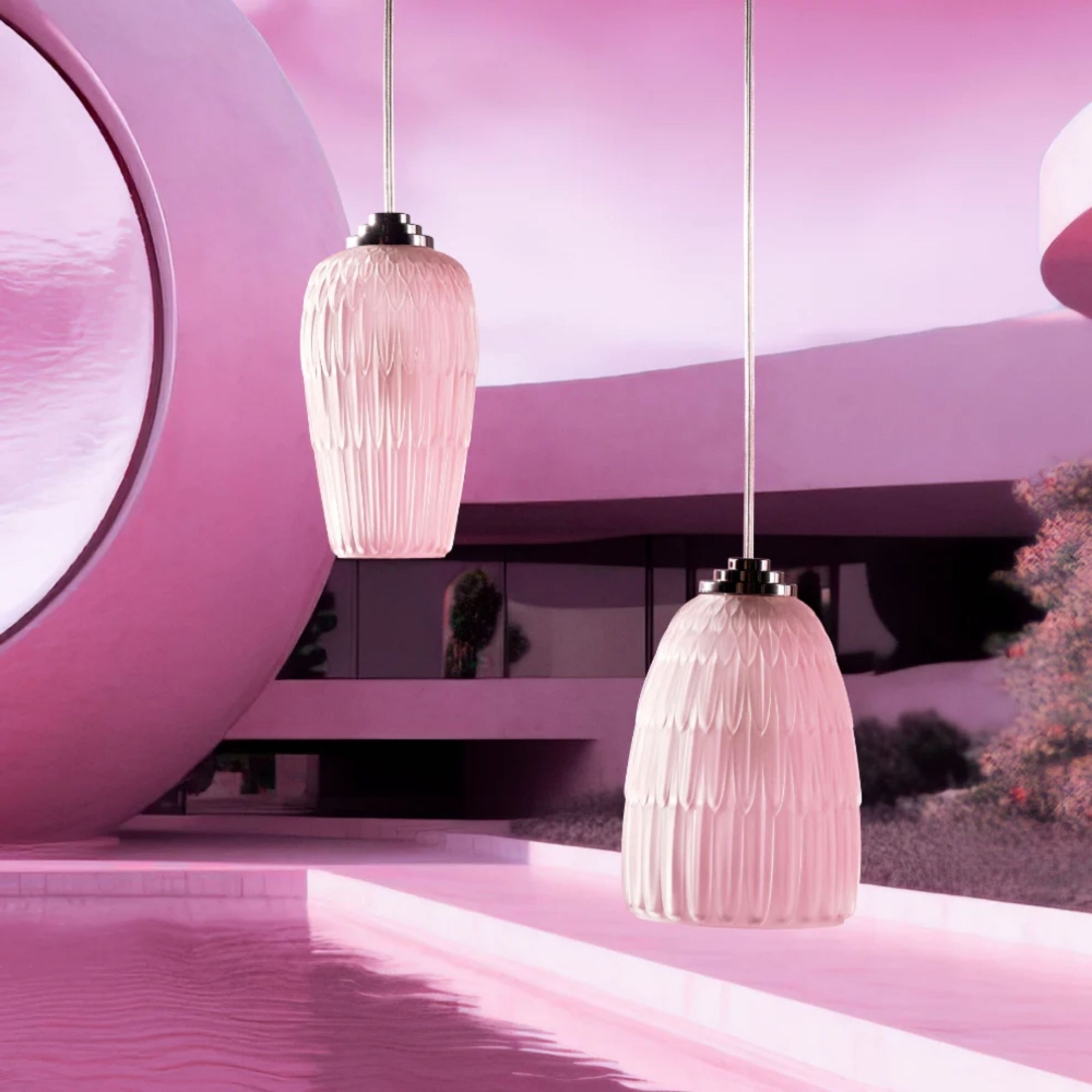 Lalique Plumes Lustré Rose Small Pendant Lamp
