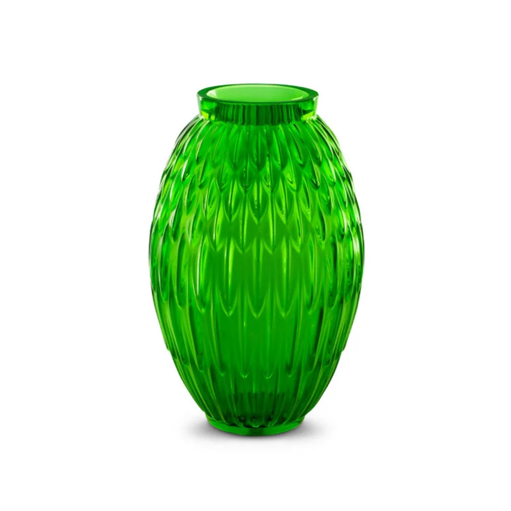 Lalique Vaso in cristallo Plumes Vert