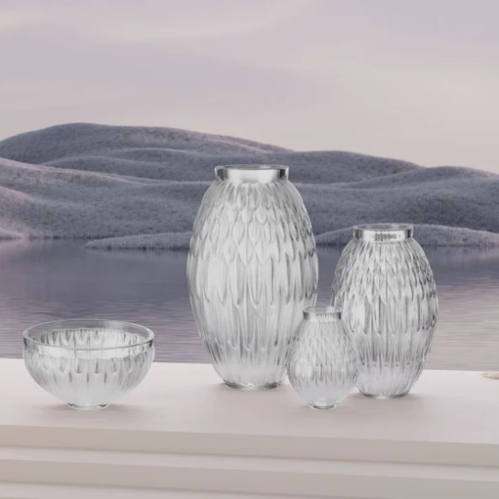 Lalique Plumes Incolore Small Crystal Vase