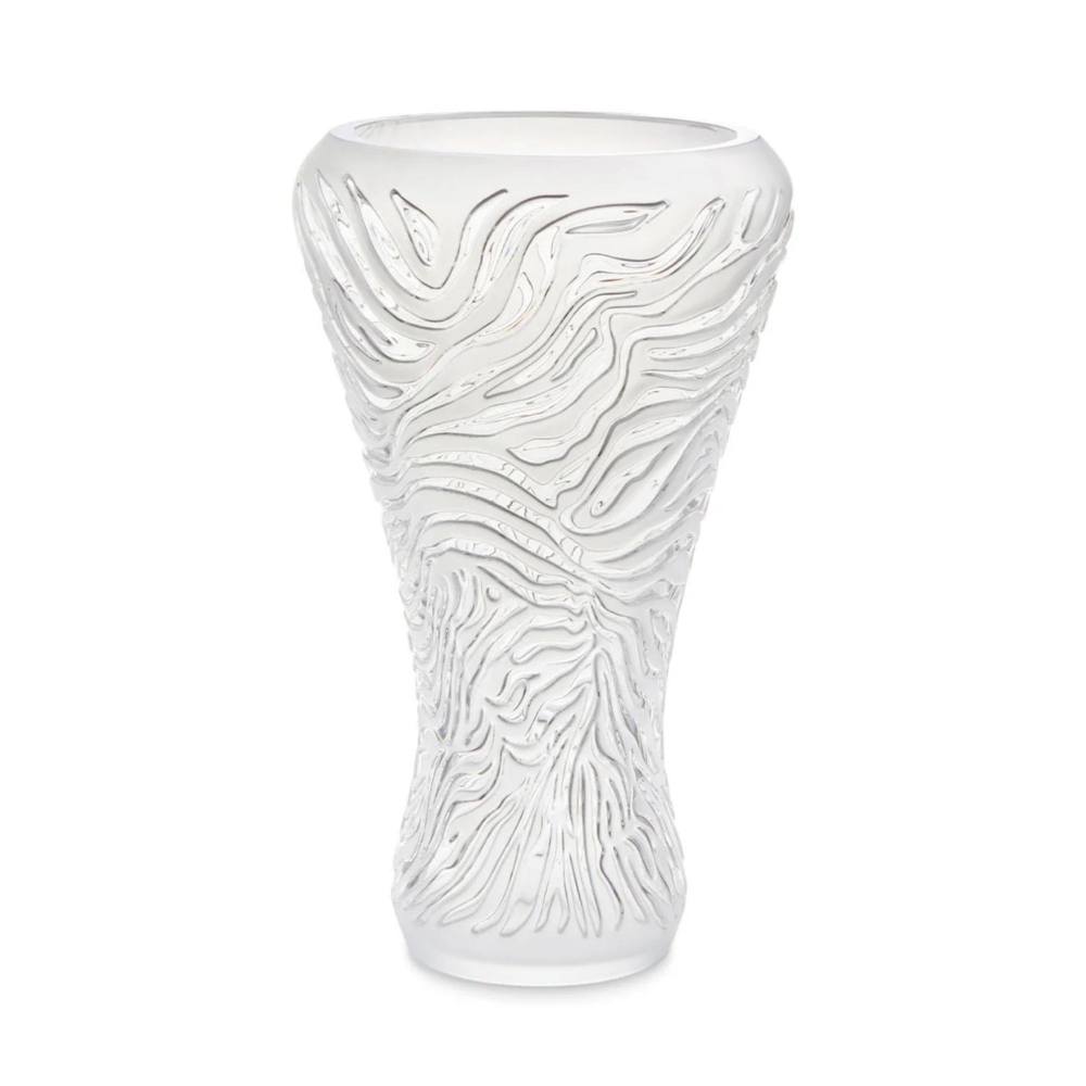 Lalique Zèbre Relief Satiné Crystal Vase