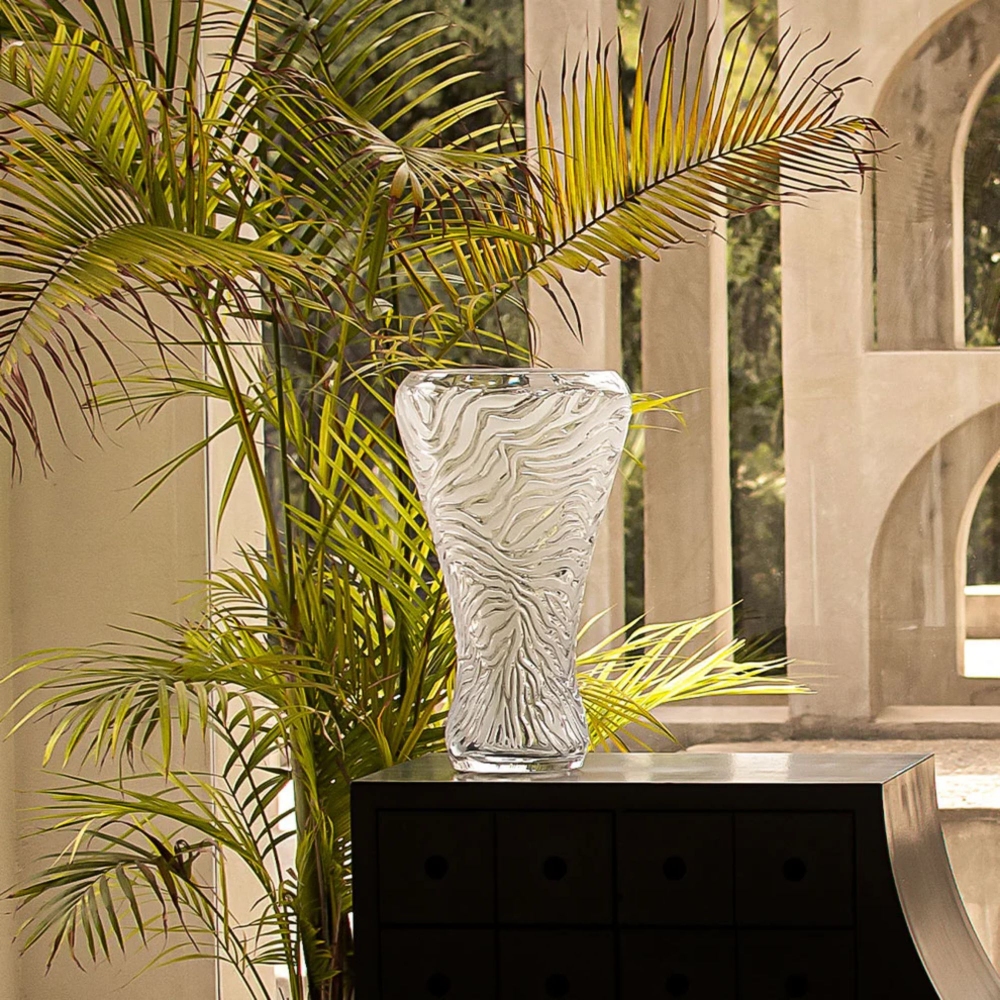 Lalique Zèbre Relief Satiné Crystal Vase