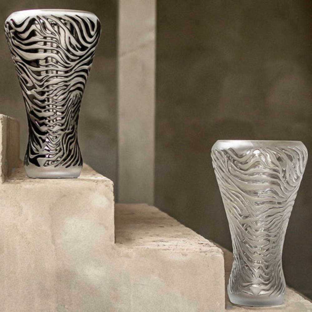 Lalique Zèbre Emaillé Noir Crystal Vase - Limited and Numbered Edition