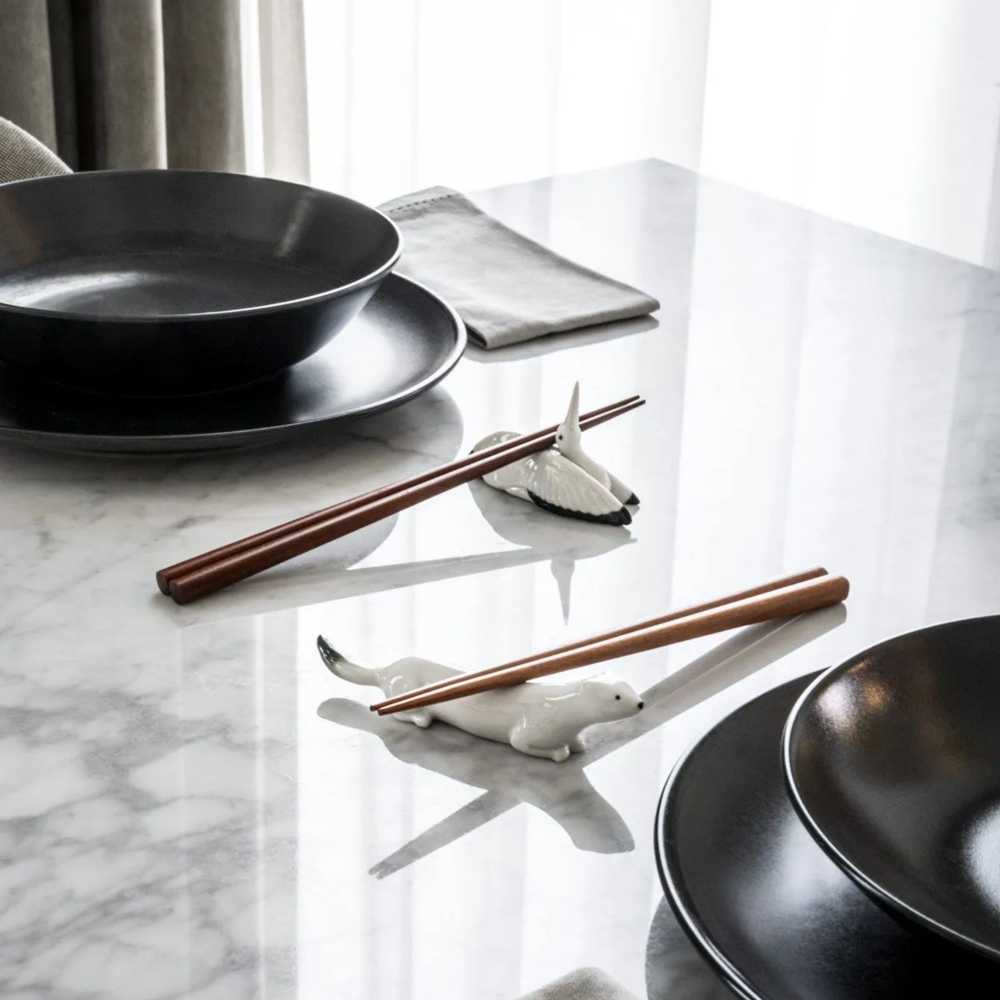 Lladró Ermine and Crane Chopstick Rest Set