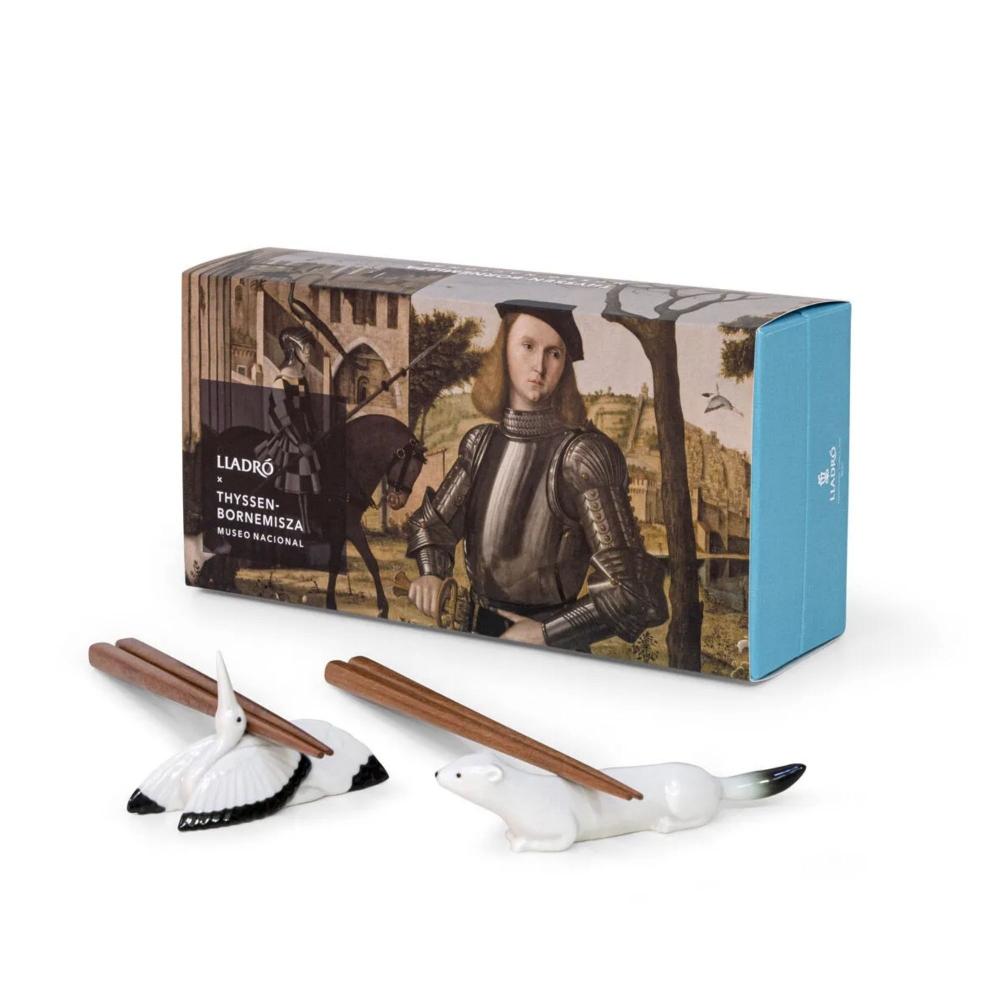 Lladró Ermine and Crane Chopstick Rest Set