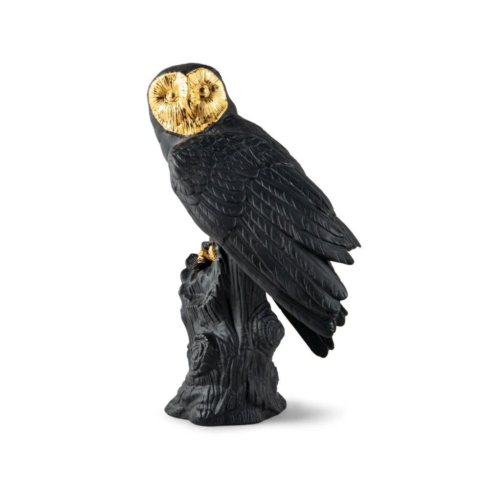 Lladró Owl Black-Gold Sculpture -...