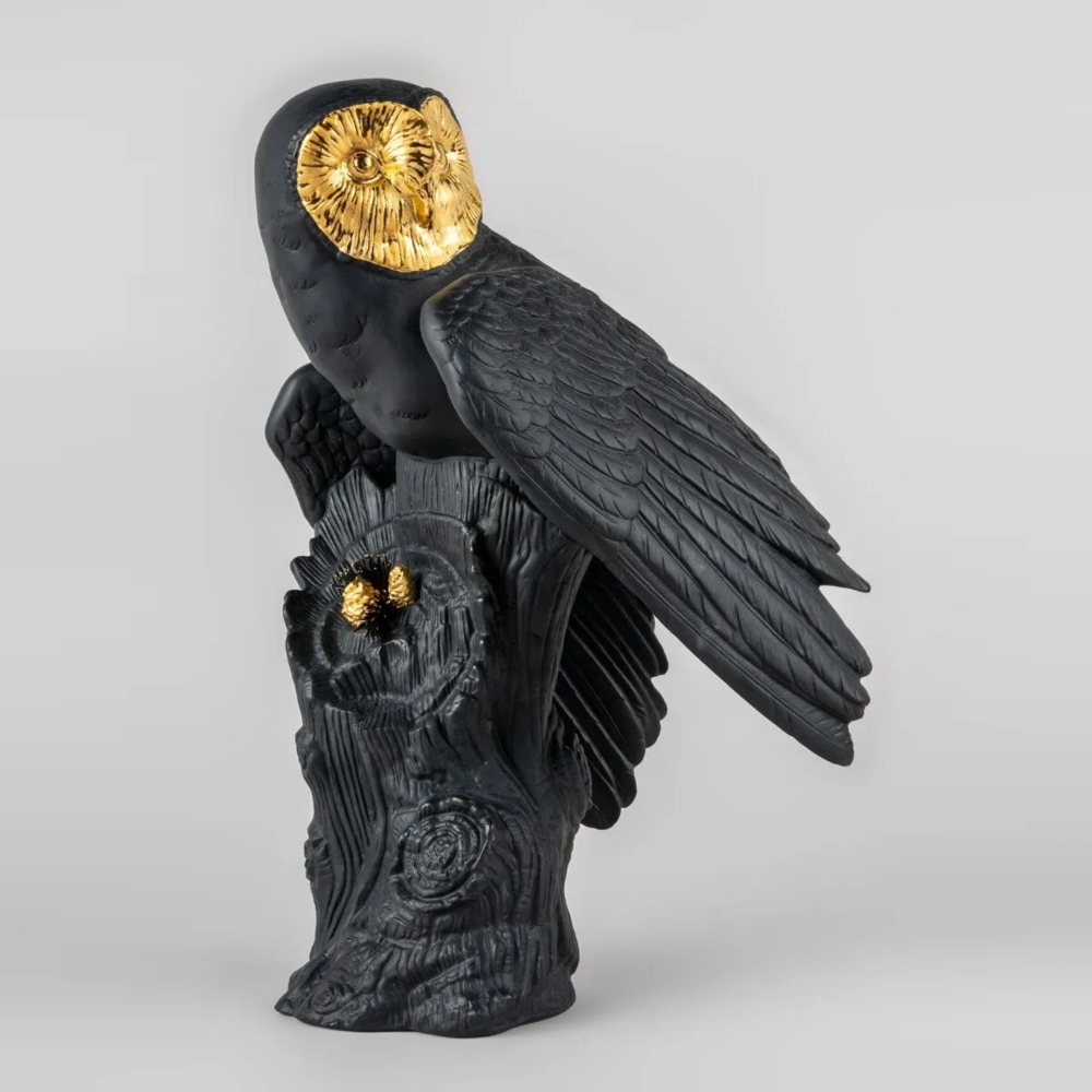 Lladró Scultura in porcellana Gufo Nero-Oro - Edizione Limitata