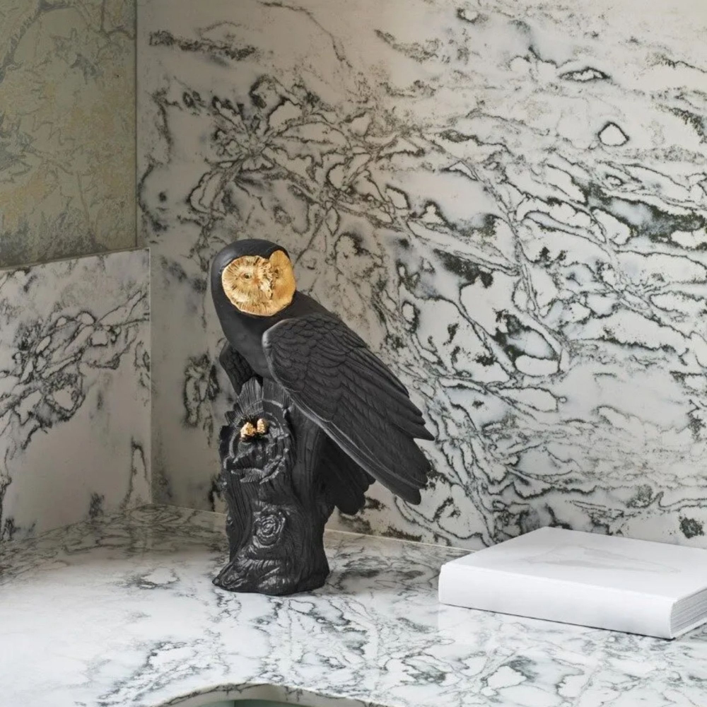 Lladró Scultura in porcellana Gufo Nero-Oro - Edizione Limitata