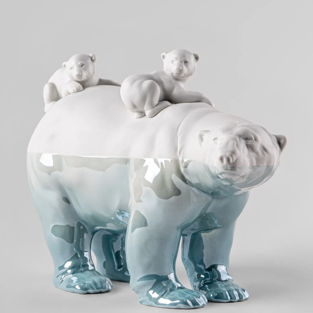 Lladrò Mother Bear And Her Cubs Underwater Porcelain Sculpture